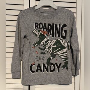 4T Gray Dinosaur Roaring For Candy Halloween Long Sleeve Shirt